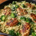 Garlic Parmesan Chicken & Broccoli Orzo Skillet