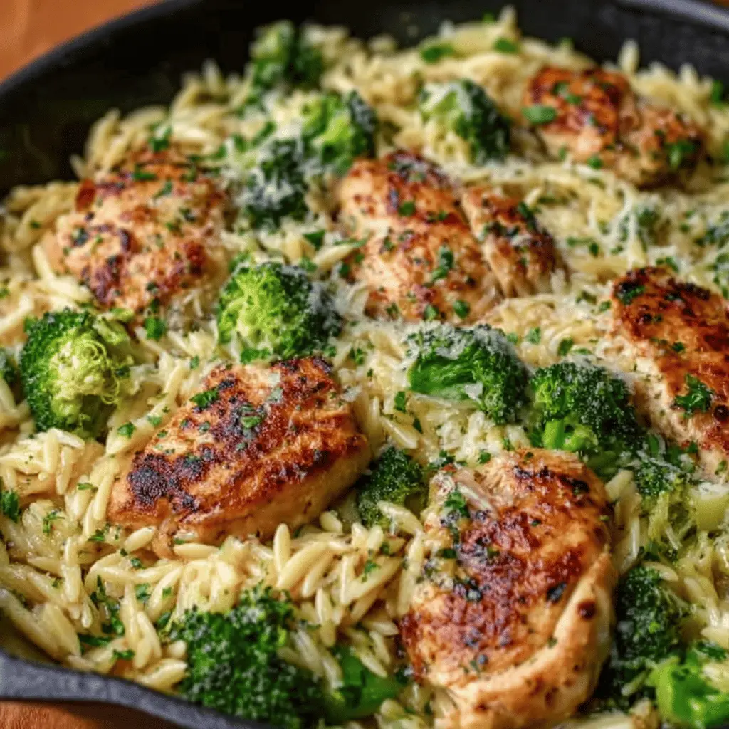 Garlic Parmesan Chicken and Broccoli Orzo Skillet – Easy Weeknight Dinner