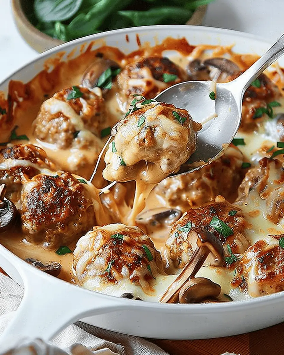 Cheesy French onion meatballs and mushrooms with Turkey Bacon delight