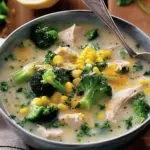 Quick chicken, corn and broccoli soup