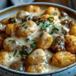 Tater Tot Breakfast Bowl with Sausage Gravy
