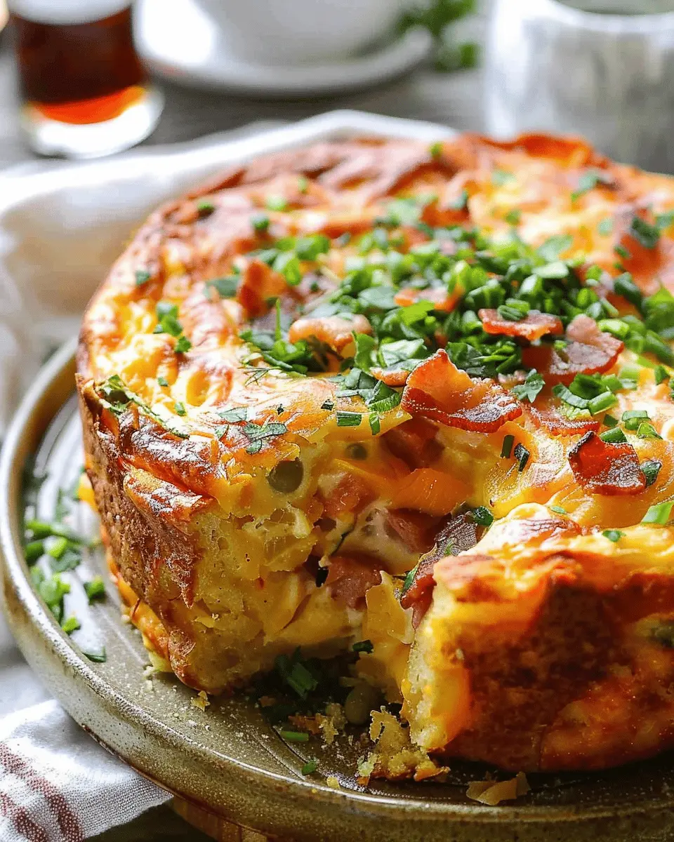 Cheese & turkey bacon strata cake: Easy breakfast casserole delight