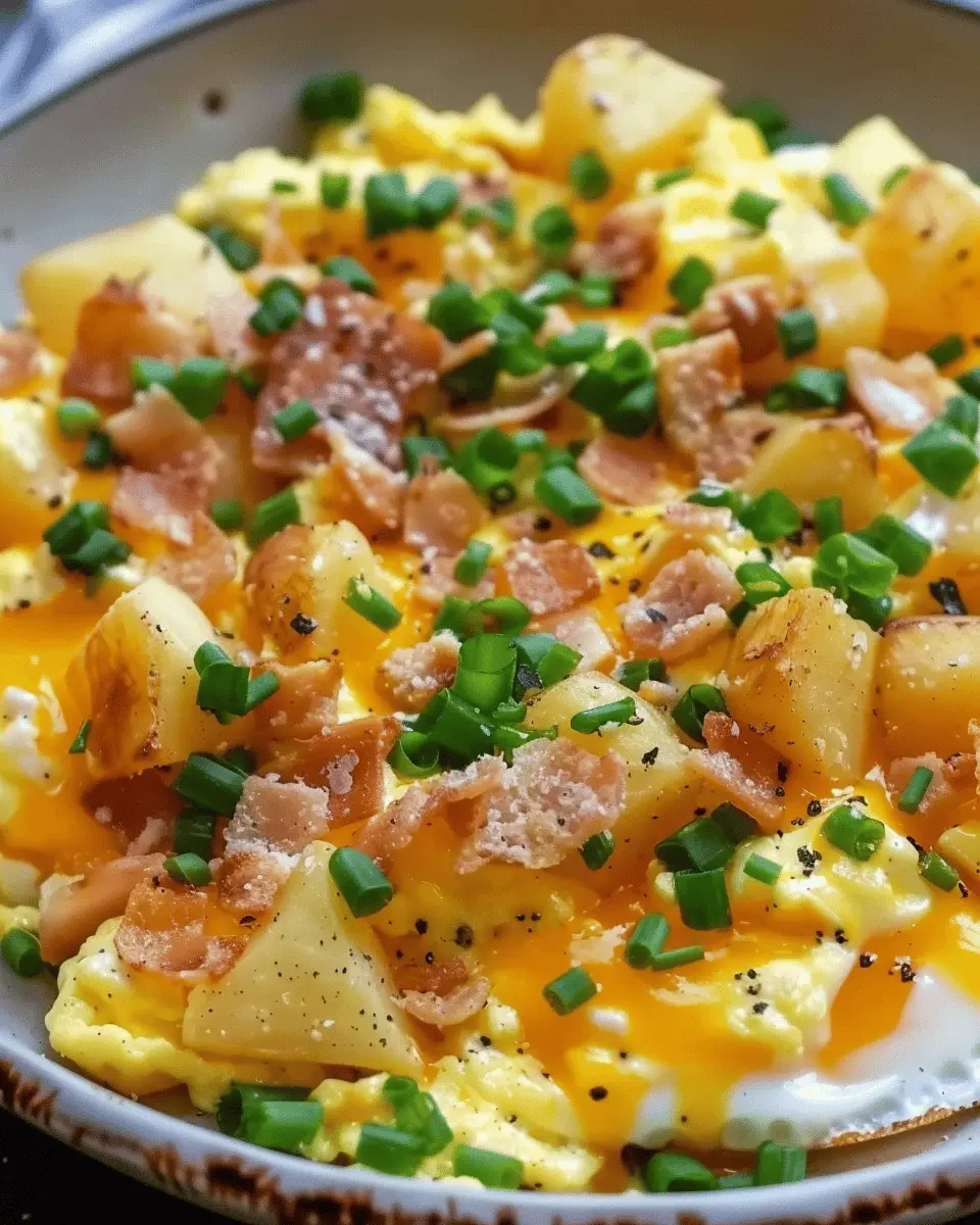 Cheesy Potato Egg Scramble with Turkey Bacon: A Simple Delight