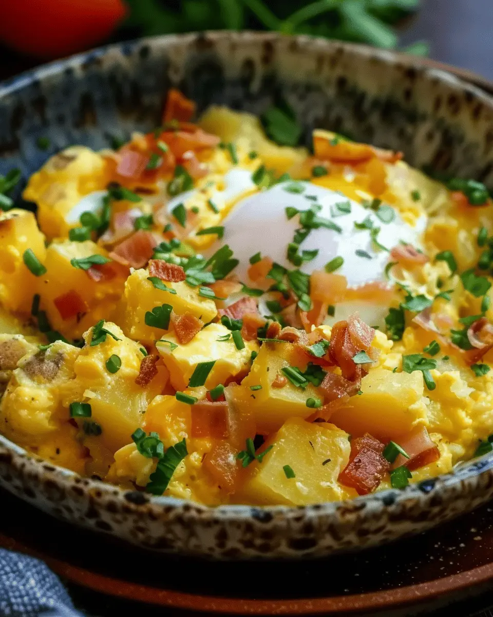 Cheesy Potato Egg Scramble with Turkey Bacon: A Simple Delight