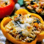 Creamy Chicken, Spinach and Rice Stuffed Peppers
