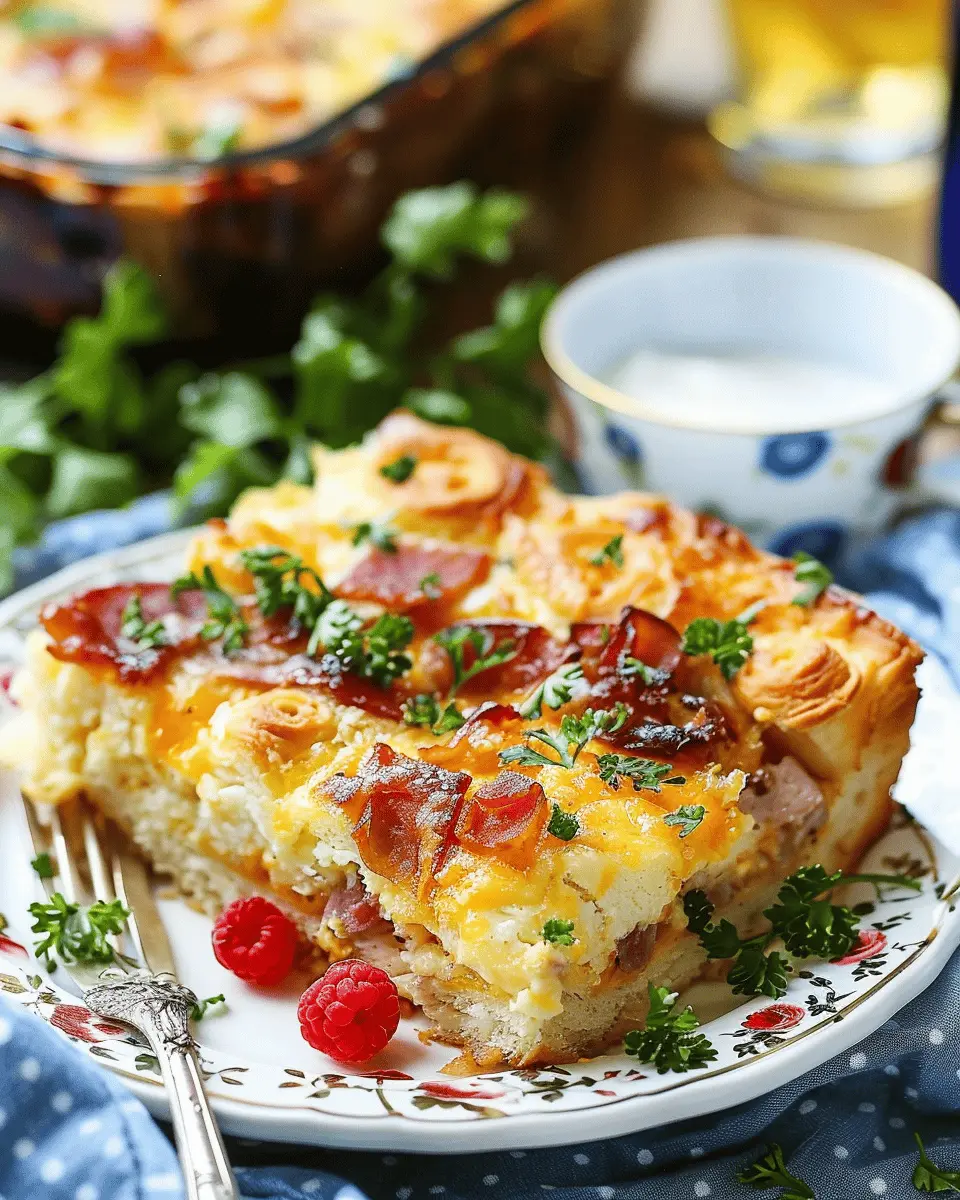 Crescent Roll Breakfast Casserole with Turkey Bacon and Chicken Ham