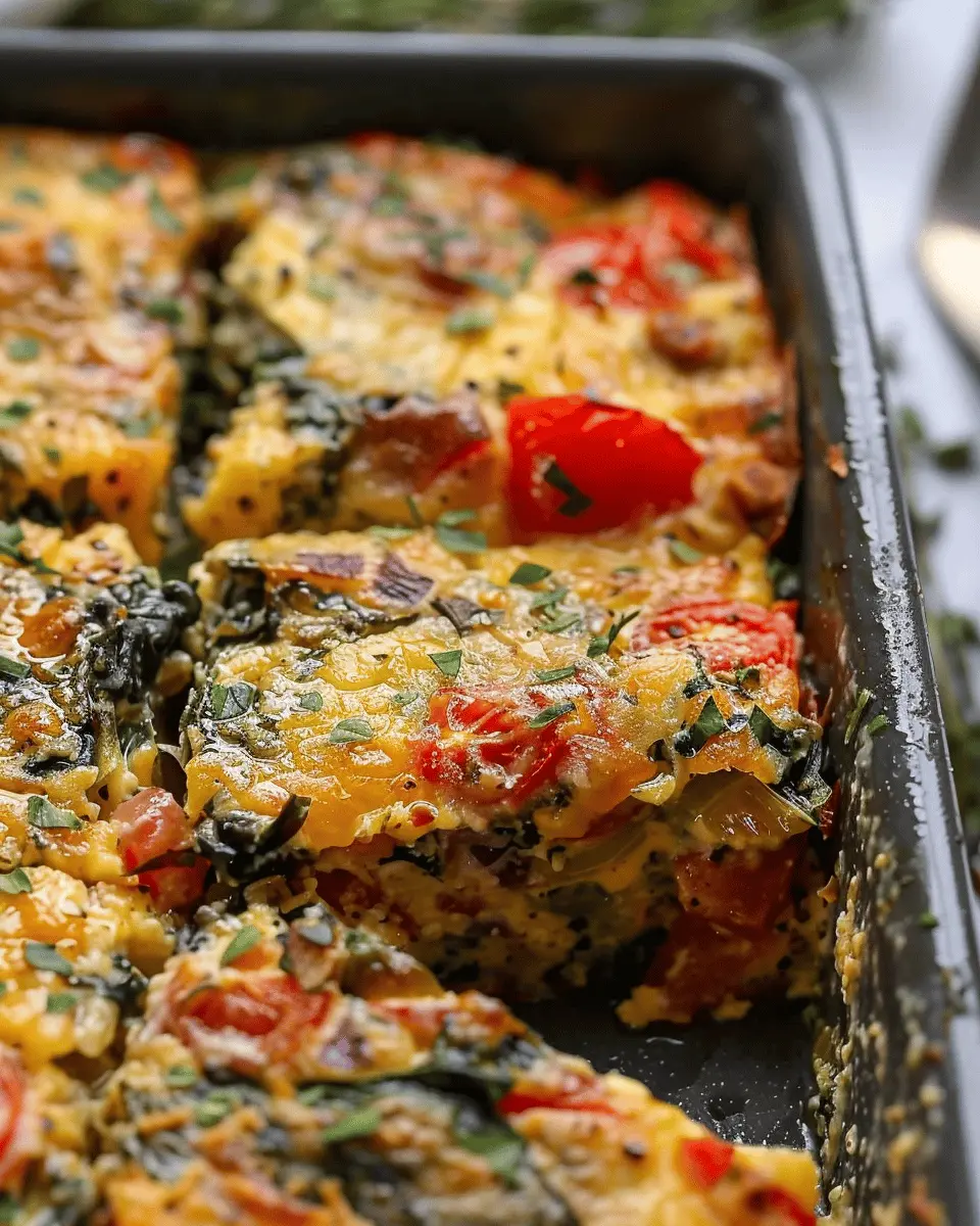 Easy Overnight Italian Breakfast Casserole with Turkey Bacon and Chicken Ham