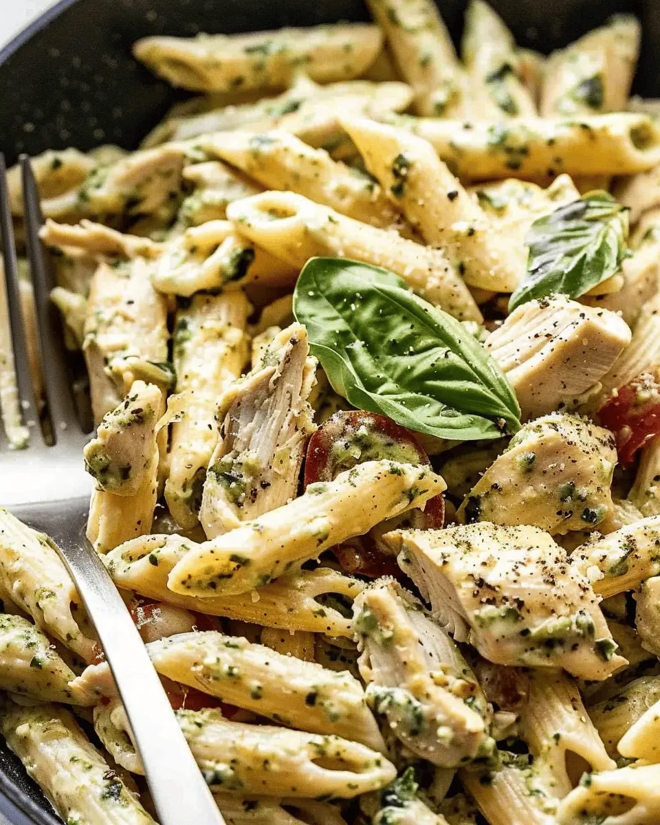 One Pot Creamy Pesto Chicken Pasta with Turkey Bacon Delight