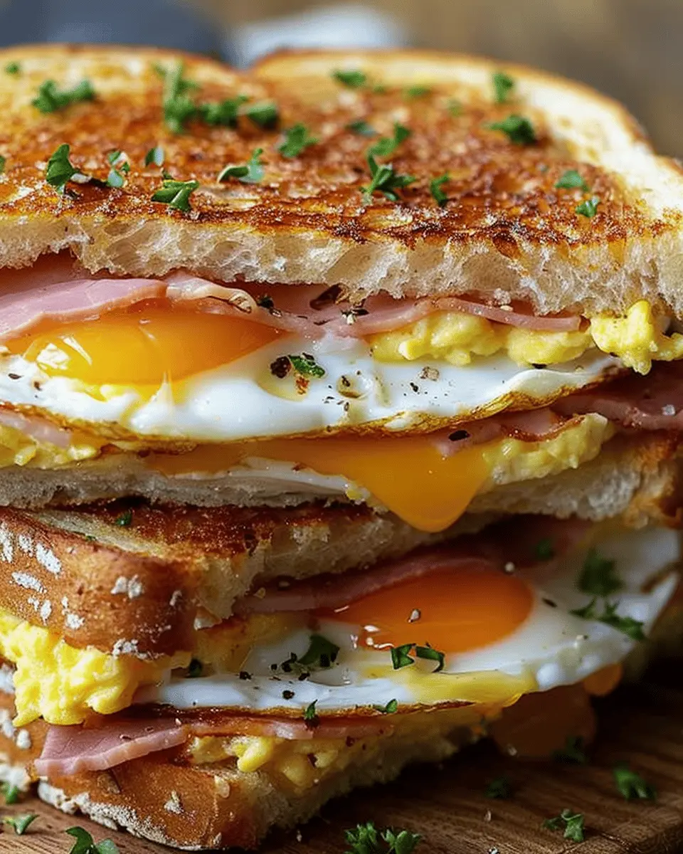 Egg and Ham Breakfast Sandwich with Turkey Bacon and Chicken Ham
