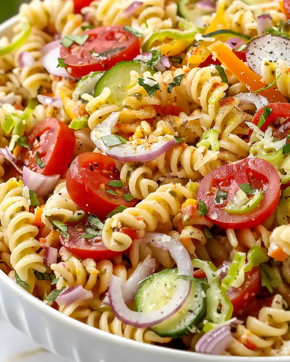 Grinder Pasta Salad with Turkey Bacon and Chicken Ham Delight