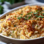 French Onion Chicken Orzo Casserole