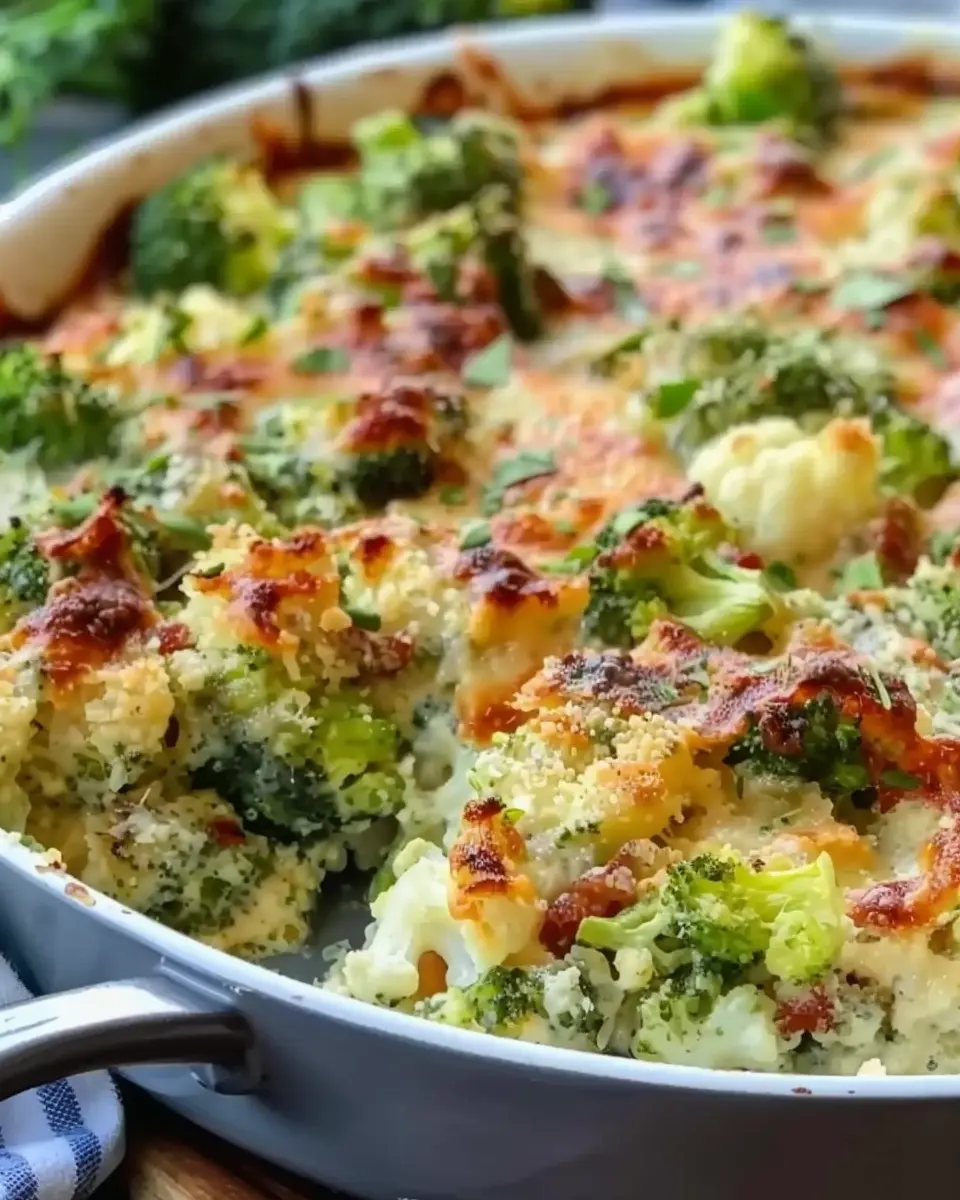 Loaded Cauliflower Broccoli Casserole with Turkey Bacon Delight