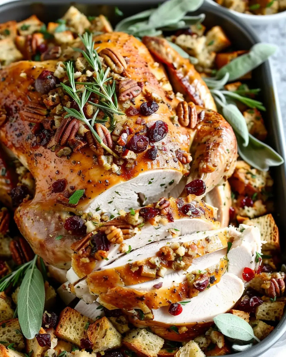 Sheet Pan Herb Roasted Turkey with Cranberry Pecan Stuffing Delight