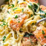 Creamy Salmon Pasta with Mixed Greens (VIDEO)