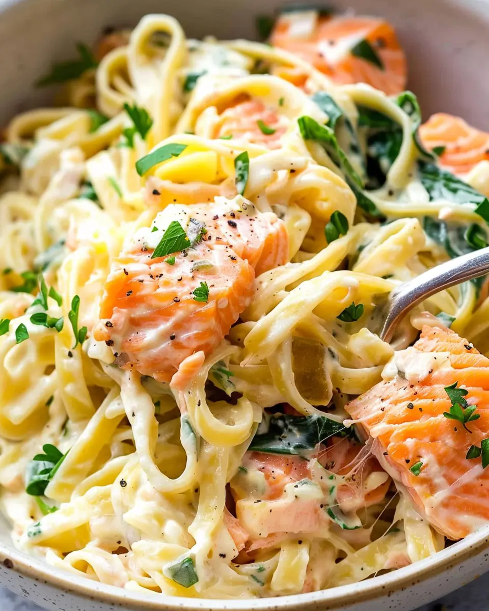Creamy Salmon Pasta with Mixed Greens: Easy Turkey Bacon Twist