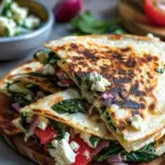 Mediterranean Quesadillas with Spinach, Feta, Mozzarella, and Red Onion