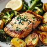 Lemon Butter Salmon with Crispy Potatoes and Roasted Broccoli Recipe
