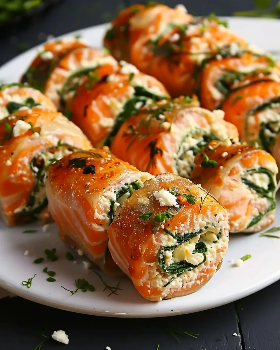 Spinach Feta Stuffed Salmon Pinwheels for a Delicious Dinner