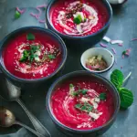 Creamy Beet Soup with Coconut, Ginger and Lime