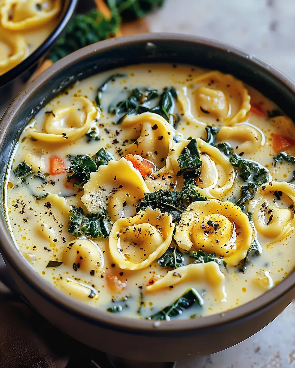 Creamy Vegetarian Tortellini Soup Packed with Kale Goodness