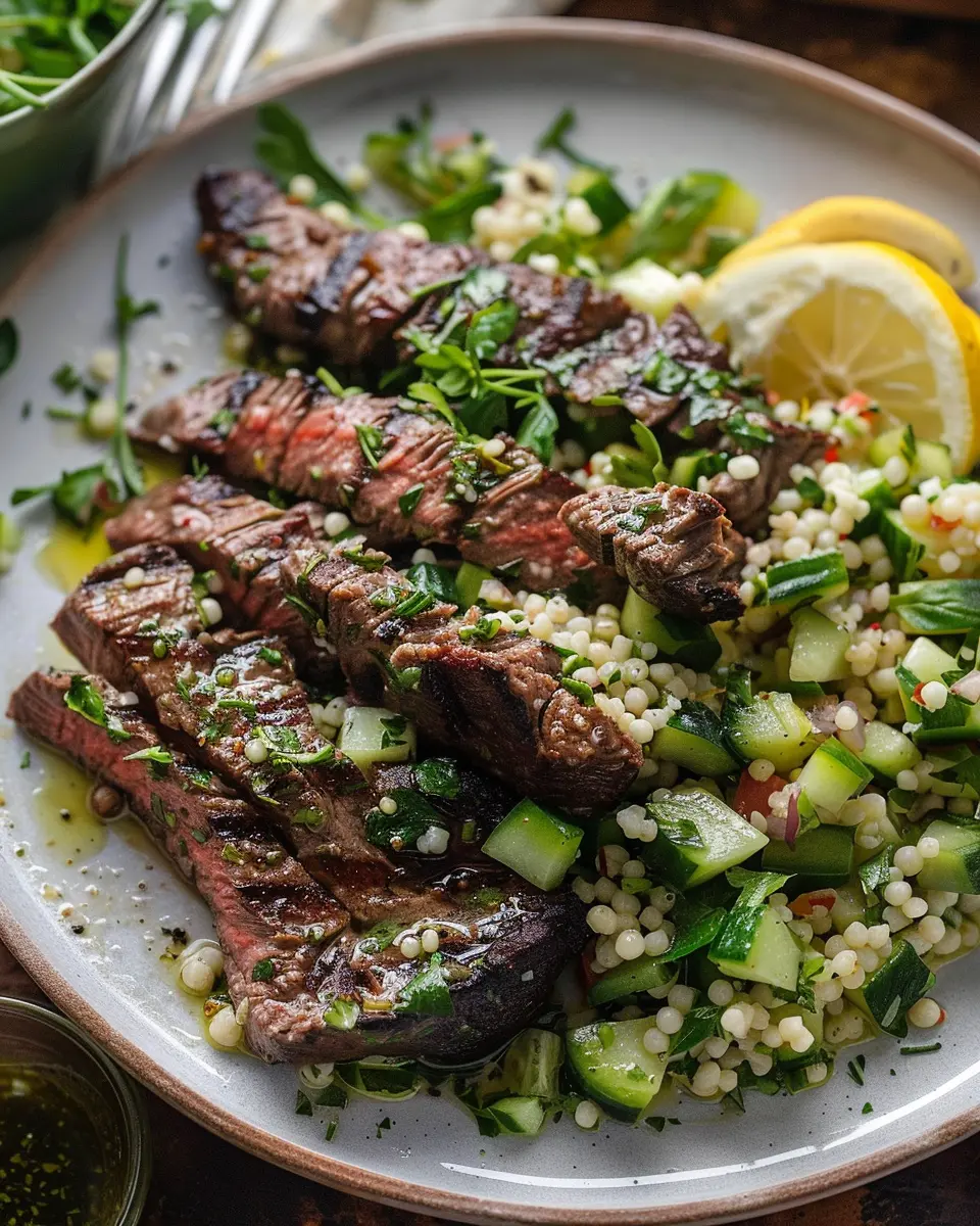 Grilled Skirt Steak: Easy Lemon Herb Couscous Salad Recipe