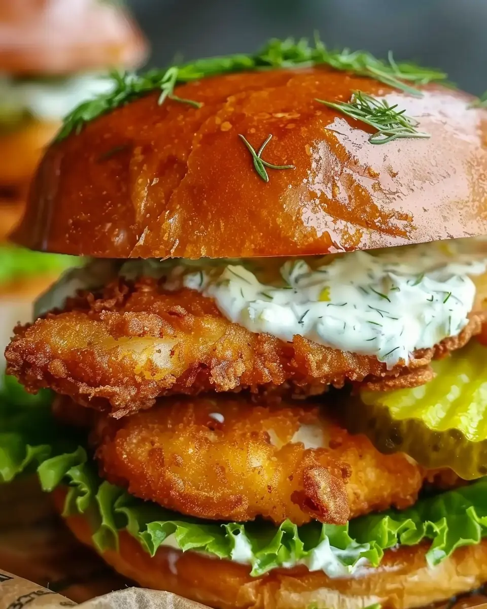 Crispy Fried Fish Sandwich with Dill Pickle Tartar Sauce Delight
