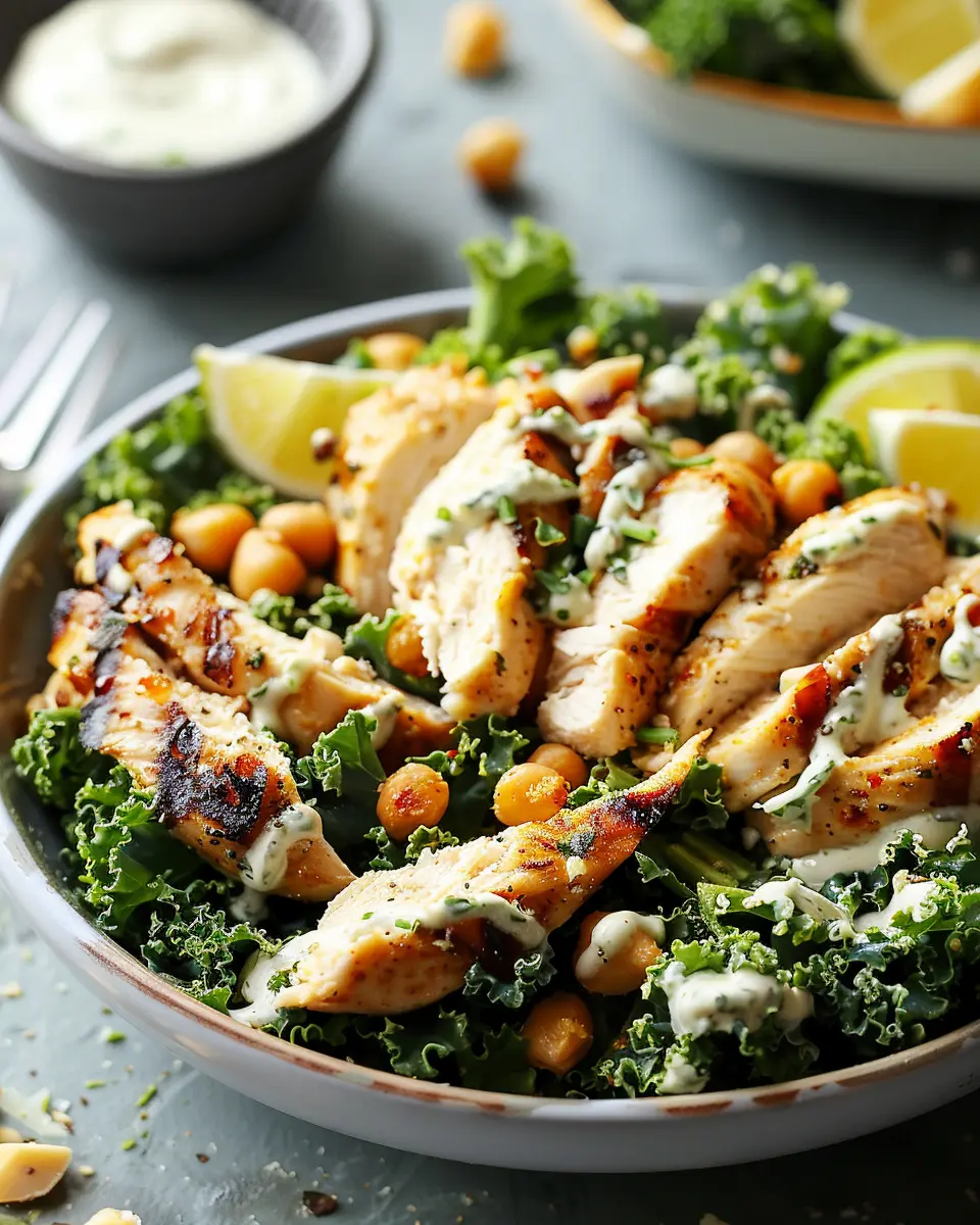 Kale Chicken Caesar Salad with Turkey Bacon for a Healthier Twist