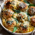 Baked Sage Chicken Meatballs with Parmesan Orzo